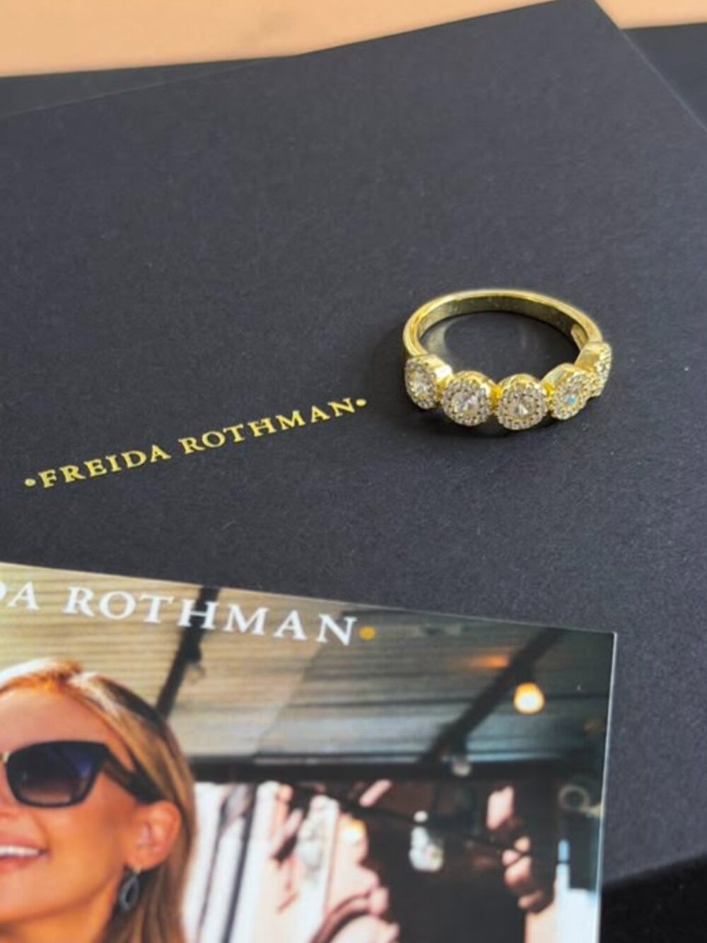 FREIDA ROTHMAN - Gold with CZ Stones Sterling Silver Stackable Rings Size 8